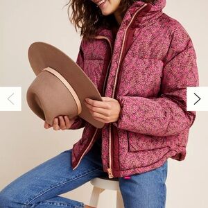 Anthropologie Pink Floral Puffer Jacket